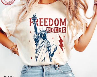 Comfort Colors®Freedom Rocks Shirt, Vintage 4th Of July Tshirt, Statue of Liberty Tee,Independence Day