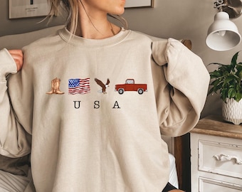 USA Icons Sweatshirt,Patriotic Cowboy, Eagle, Truck Shirt, 4th Of July Sweater