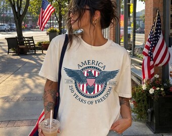 Comfort Colors®Vintage America 250 Years Freedom Shirt,Retro Americana Graphic,USA 250th Anniversary 2026,Patriotic Graphic 4th of July