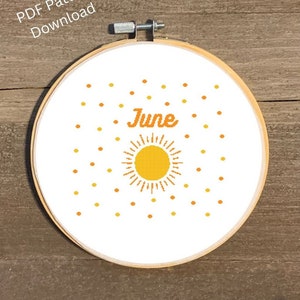 PDF DIGITALE DOWNLOAD "Juni" Cross Stitch Chart Zomer Cross Stitch Maanden van het jaar Zon Zon Cross Stitch Patroon Grafiek Muurkunst