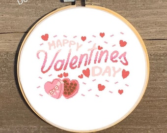 Happy Valentine's Day Digital Cross Stitch Pattern, Valentine's Day Cross Stitch Chart, Digital Heart Day Pattern, Counted Cross Stitch