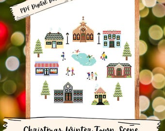 Kruissteekpatroon kerstdorp, vakantiestad (pdf-download)