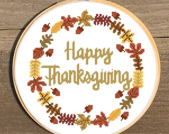 Autumn Leaf Wreath Cross Stitch Pattern - Etsy