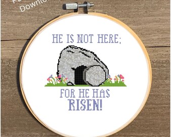 He Has Risen Cross Stitch Pattern Easter Cross Stitch Chart He is Not Here For He Has Risen Cross Stitch Empty Tomb Cross Stitch Easter PDF