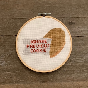 Fortune Cookie Cross Stitch, Finished Framed Fortune Cookie Counted Cross Stitch, Funny Cute Fortune Cookie Wall Art, Ready Ship Gift