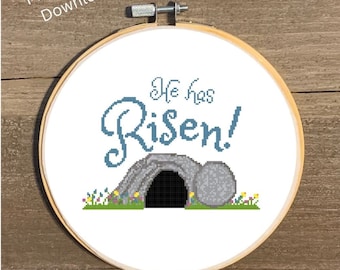 He Has Risen! Easter Cross Stitch Chart, Empty Tomb Cross Stitch Pattern, Risen Easter Cross Stitch Download, Easter Cross Stitch Craft Art