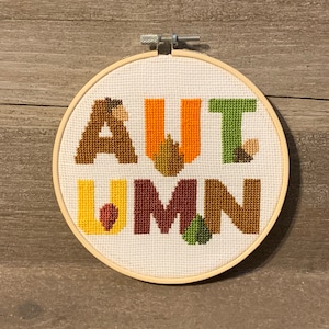 Autumn Cross Stitch, Finished Framed Autumn Fall Counted Cross Stitch, Autumn Leaves Acorns Cross Stitch, Framed Autumn Art, Framed Fall Art