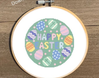 Happy Easter Counted Cross Stitch Chart, Easter Cross Stitch Pattern, Easter Eggs Cross Stitch Chart, PDF Easter Egg Sewing Patter, Easter