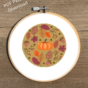 Fall Cross Stitch Pattern, Autumn Counted Cross Stitch Chart, Fall Cross Stitch Chart, Fall Leaves Cross Stitch, Fall Craft, Fall Leaves
