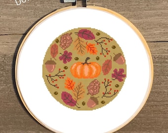 Herbstlaub Kreuzstich-Muster Herbst Kürbis (PDF Download)