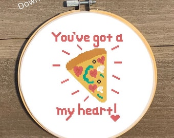 You've Got a Pizza My Heart Cross Stitch Pattern, Valentine Cross Stitch Chart, Pizza Cross Stitch Pattern, Valentines Day Gift Craft, Pizza