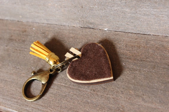 READY TO SHIP Wooden Heart Keychain Floral Print Keychain With 