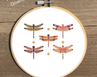 Dragonfly Cross Stitch Pattern, Dragonfly Collage Cross Stitch Chart, Dragonflies Art, Dragonflies Pattern, Dragonflies Decoration, Hoop Art