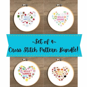 Winter Lente Zomer Herfst Cross Stitch Patroonbundel, 4 Seizoenen Cross Stitch Chart Bundel, Seizoensgebonden Cross Stitch Patronen, Craft Bundle