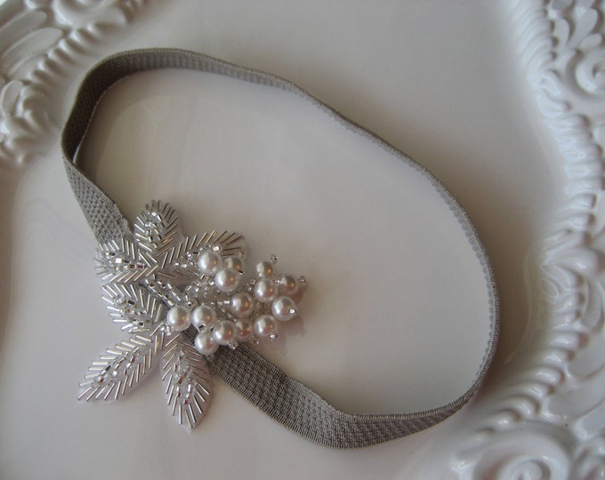 Pearl Beaded Applique Headband Leaf Applique and Pearl Etsy