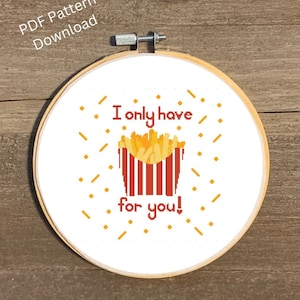 I Only Have Fries For You Cross Stitch Chart, French Fry Cross Stitch Pattern, Valentine Cross Stitch, Fries Fries Art, Fries for You Gift