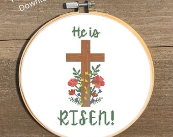 He Is Risen Cross Stitch Chart, Risen Easter Cross Stitch Pattern, Easter Counted Cross Stitch Pattern for Download, He is Risen Art