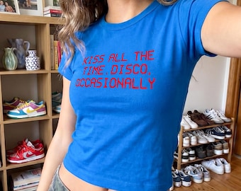 Kiss All The Time Disco Occasionally Shirt, Y2K Baby Tee, Retro Disco Graphic Tee, Indie Pop Music Shirt, Youth Fit Baby Tee