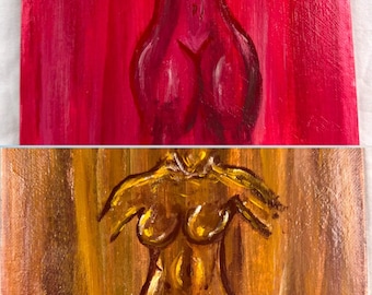 Abstract Nude Feminine Form Red  and Gold Textured Expressionist Art on Canvas