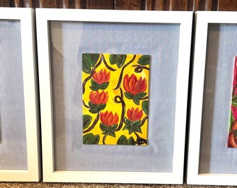 Framed Floral Wall Art Set of 3 – Original Mini Paintings, Gallery Wall Decor