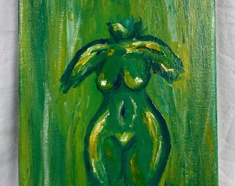 Green Abstract Nude Feminine Form - Vibrant Expressionist Art on Canvas