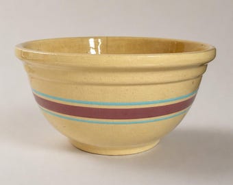 Ciotola da miscelazione Vintage Oven Ware USA da 25 cm (10") MMC a righe rosa e blu