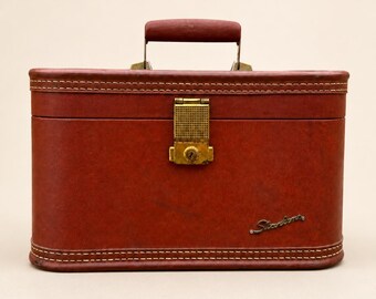 Vintage 50s Lady Baltimore Starline Red Brown Train Case - Locked