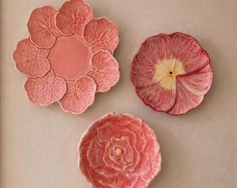 Set of 3 Unique Pink Plates/Bowl