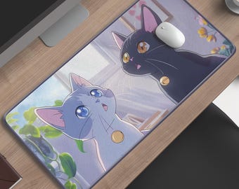 Tappetino da scrivania con gatto anime, tappetino per mouse con gattino kawaii, decorazione per ufficio dai colori pastello, tappetino per mouse da gaming