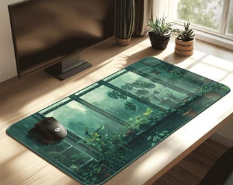 Tappetino da scrivania per amanti delle piante e della pioggia / Tappetino per mouse verde / Tappetino da scrivania Lofi rilassante