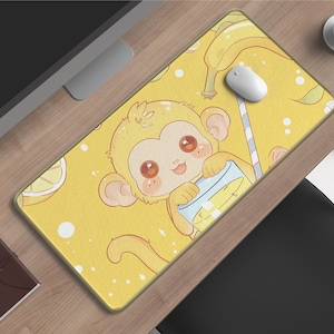 Podkładka pod mysz Monkey Banana Milk | Żółta podkładka pod mysz Kawaii | Podkładka pod mysz XL