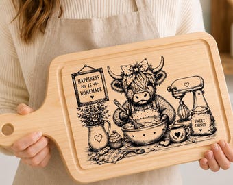 Highland Cow Baking SVG Bundle  Kitchen Laser Engraving File  Farmhouse Baking PNG  Cutting Board & Tray Design