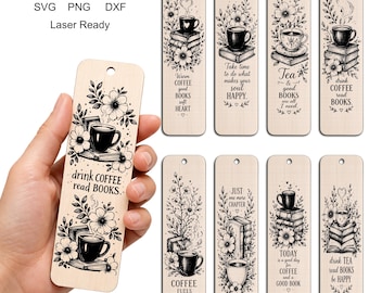 10 bookmark svg bundle  coffee bookmark svg  tea lover bookmark svg | laser cut file  engraving bookmark design  files  book lover gift