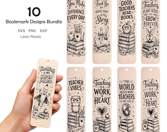 10 Teacher Bookmark SVG Files | Laser Engraving Designs | Bundle (PNG DXF)