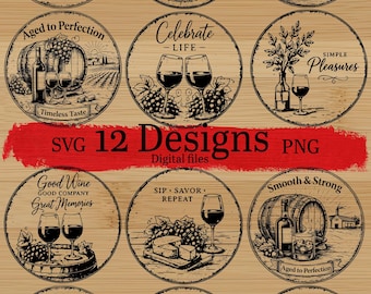 Wine Coaster SVG Bundle | 12 Laser Engraving Designs (Digital Download)