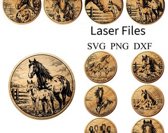 Horse Coaster SVG Bundle Laser Engraving Files Western Horse  Farm Animal Coasters Rustic Wood Engraving Design