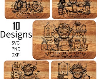 Highland Cow Bundle SVG: Funny  Farmhouse Cutting Board Laser Engraving Files (Digital Download)