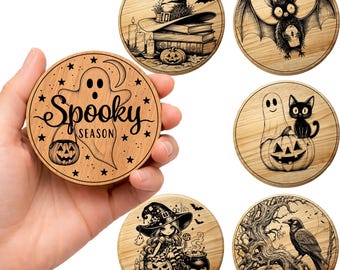 Halloween-underlägg SVG-paket Lasergraveringsfiler Spöklika underlägg PNG Häxa Halloween-designer Laserskuret paket
