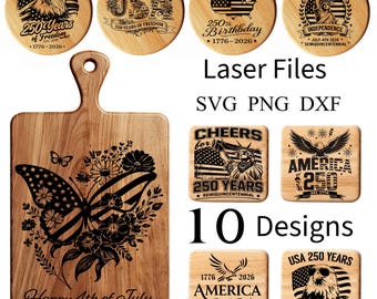 America 250 SVG Bundle | Patriotic Laser Files | USA 1776–2026 Coaster & Engraving Designs