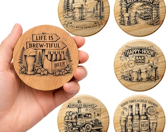 Beer Coaster SVG Bundle | Funny Drinking Quotes Laser Cut Files | Engraving Designs for Wood Coasters | Beer Lover Gift
