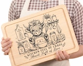 Highland Cow Kitchen SVG  Funny Farmhouse Cutting Board Design  Laser Engraving File PNG DXF  Rustic Kitchen Decor Quote