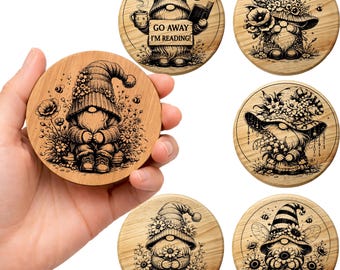 Gnome Coaster SVG Bundle  Laser Engraving Files Cute Gnome Designs Wood Coaster Engraving  Cutting Board Design Bundle