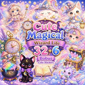 Magical Wizard Life Stickers | Kawaii Fantasy PNG (Digital Download)