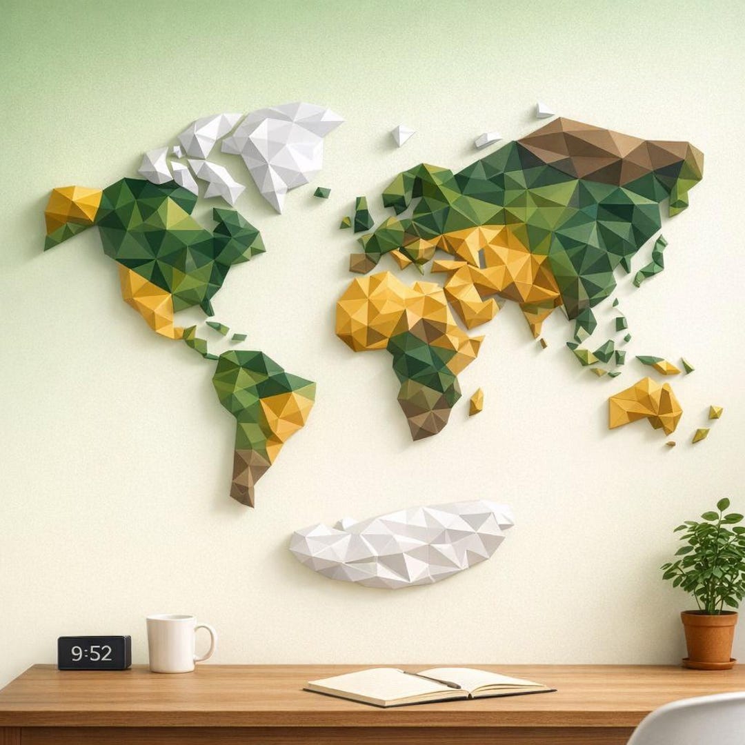 Papercraft World Map | Geometric 3D | Assembly Kit | Living Room ...