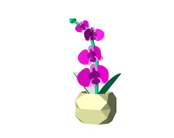 Orquídea 3D de papel | Flor geométrica | Decoración DIY | Plantilla PDF imprimible | Modelo de papel DIY | Descarga digital instantánea