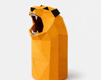 Caja para botella de vino con forma de oso | Diseño low poly | Regalo DIY | Plantilla PDF imprimible | Plantilla de papel DIY | Descarga digital instantánea