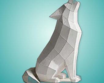 Heulender Wolf als Papierbastelvorlage | 3D-Origami | Wanddeko | Druckbare PDF-Vorlage | DIY-Papiermodell | Sofortiger digitaler Download