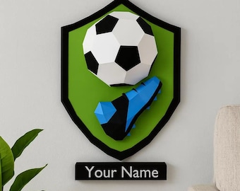 Escudo de fútbol en 3D de papel | Deporte | Decoración de pared | Plantilla PDF imprimible | Modelo de papel para armar | Descarga digital instantánea