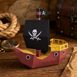 Piratenschip Papercraft 3D | Bouwplaat PDF Printbaar | Knutselen Kinderen | DIY Schip