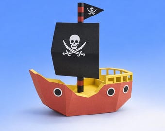Barco pirata de papel | Fácil | Kit de montaje DIY | Decoración de pared DIY | Cartulina premium preimpresa | Regalo creativo